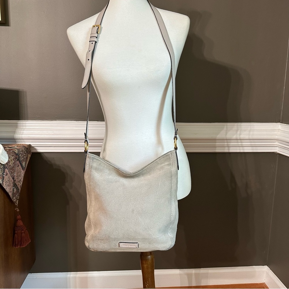 Cole Haan suede hobo style crossbody bag in Greige.